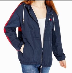 NEW Tommy Hilfiger Women's Logo Zip Up Hooded Windbreaker